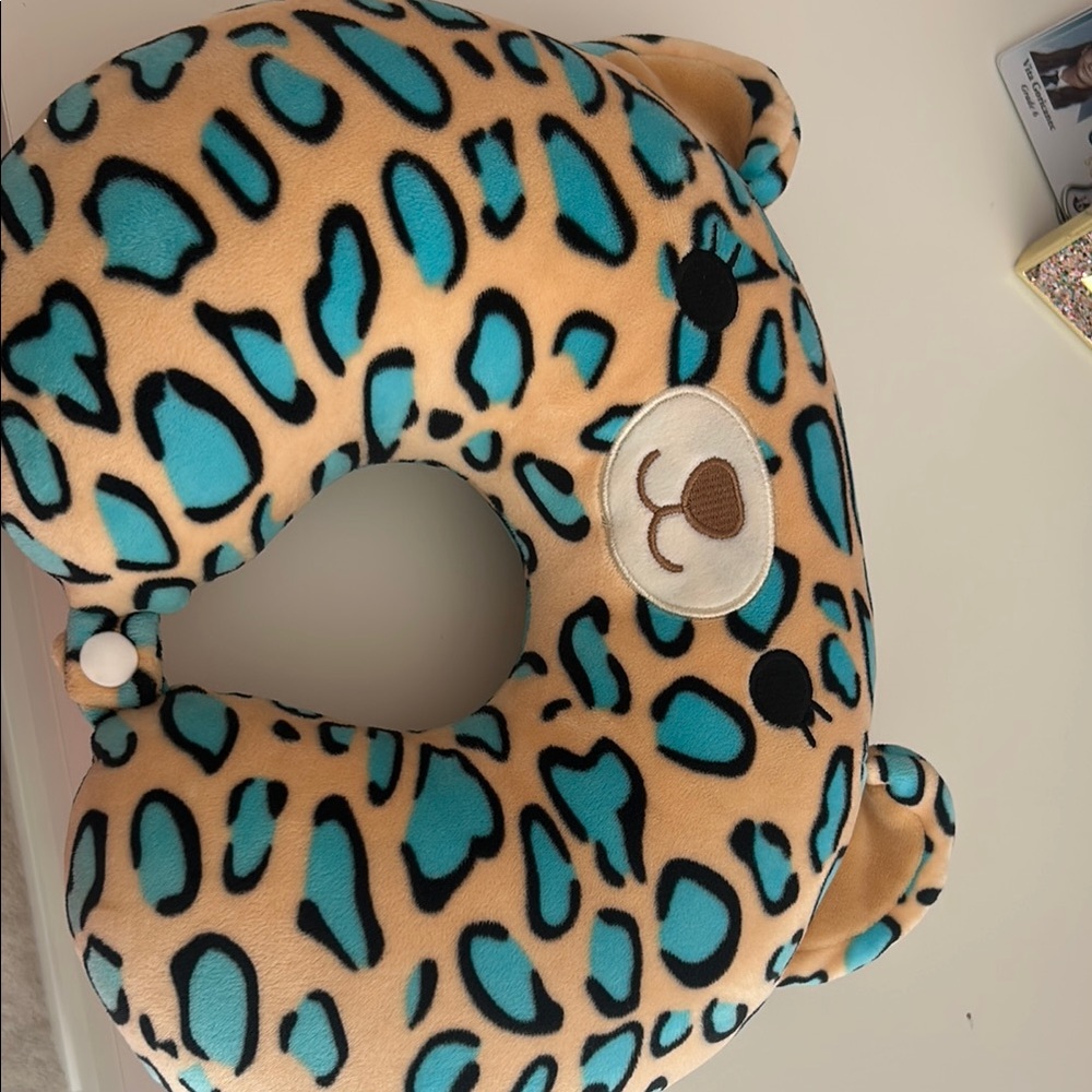 Blue and Tan Leopard Print Kids Neck Pillow